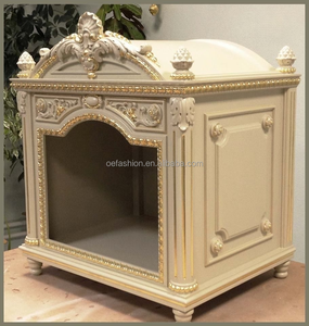 OE-FASHION Maison pour chien d'intérieur en bois massif beige antique, villa pour animaux de compagnie de luxe avec feuille d'or et toit en forme de dôme - Product Image 2