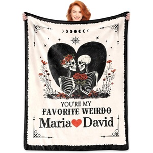Manta de Franela con Estampado de Esqueletos y Rosas, Manta para Siesta, Resistente a la Decoloración, Ligera, para el Invierno, Impresión Personalizada, OEM, ODM - Product Image 3