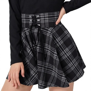 Falda mini plisada a cuadros para mujer con logo OEM personalizado, cintura alta, cordones frontales, estilo preppy. - Product Image 6