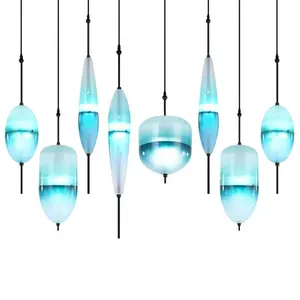 Blue led hanging glass chandeliers modern small minimalist ceiling lamps black metal bar decorative pendant light