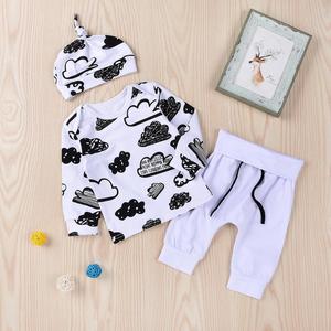 Baby Jungen Mädchen Kleidung Sets Kleinkind Jungen Kleidung Anzug Wolken Langarm Sweatshirt Hosen Hut 3PCS Neugeborene Outfits Set - Product Image 2