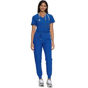 FOXA Women's Scrub Set V-Neck <b>Top</b> Cargo Pants 12 Pockets Hospital Uniforms - Product Image 1
