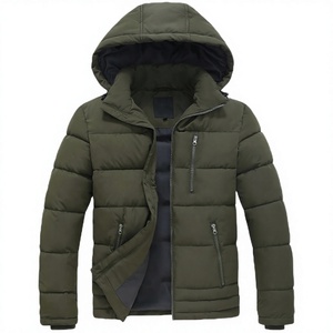Men's Hooded Streetwear <b>Jacket</b> Winter Thick <b>Warm</b> Zipper Front Casual Olive Green Polyester Wadding Stand Collar <b>Waterproof</b> - Product Image 1