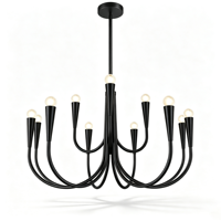 Lustre moderne noir à branches courbées, 9 lumières, ampoules apparentes, lampe suspendue pour salle à manger, salon, villa, hôtel, décoration