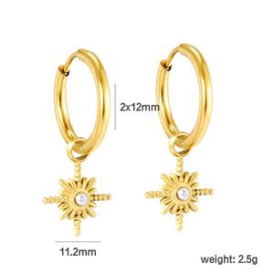 Joyería de Moda de Acero Inoxidable, Juego de Aretes Huggie con Estrella Chapados en Oro de 18K, Aretes de Aro Minimalistas con Circonita Cúbica y Perla para Mujer - Product Image 3