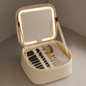 Bolsa <span class=keywords><strong>de</strong></span> <span class=keywords><strong>Maquillaje</strong></span> Grande MKW7423 con Espejo <span class=keywords><strong>LED</strong></span>, Bolsa <span class=keywords><strong>de</strong></span> Cosméticos <span class=keywords><strong>de</strong></span> Viaje para Mujer, Estuche Organizador Portátil <span class=keywords><strong>de</strong></span> Cuero PU con Asa - Product Image 3