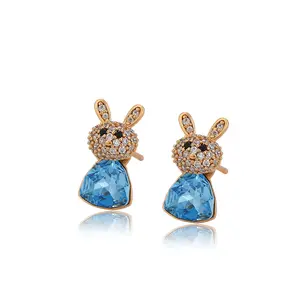 810674824 xuping jewelry Luxury popular cute design sweetheart rabbit full diamond 18K gold-plated crystal earrings