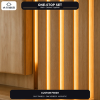 Meuble TV mural moderne OEM ODM avec panneaux grillagés en chêne et noyer, éclairage d'ambiance LED pour salon, chambre d'hôtel, appartement