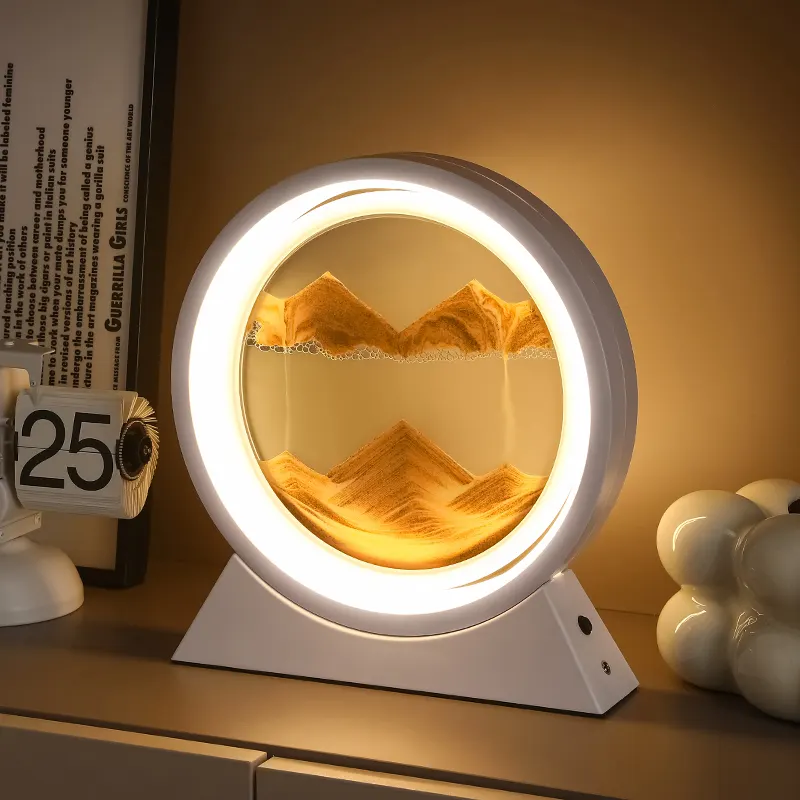 3 D風景流砂塗装充電式LEDライト円形ガラス10インチ手工芸品砂時計クリエイティブギフト装飾品