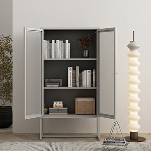 메타 L홈 오피스 거실 캐비닛 주방 사이드보드 수납장 책장 디스플레이 메쉬 도어 스틸 캐비닛 - Product Image 3