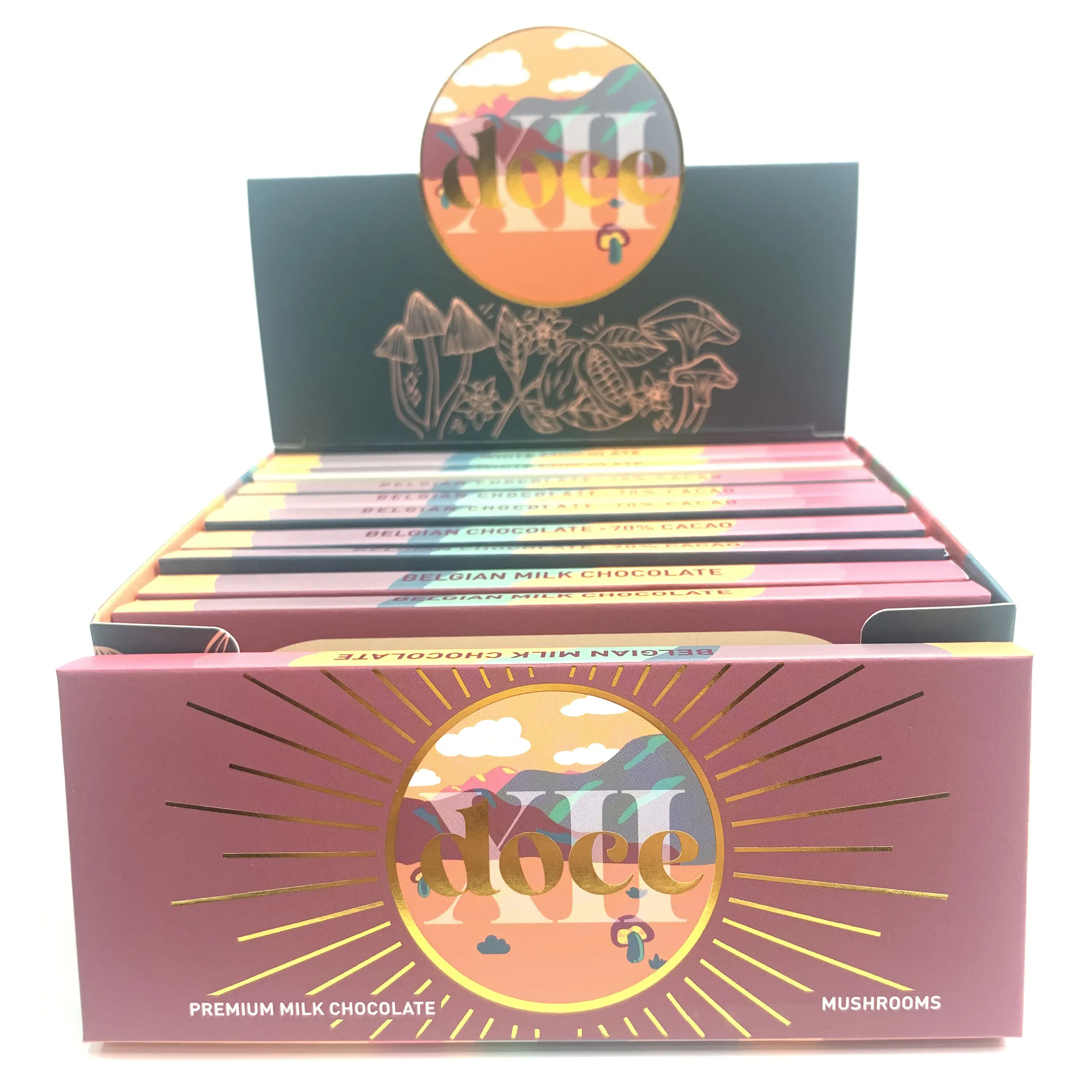 Caja de embalaje de barra de chocolate de setas pequeñas de papel holográfico de marca privada personalizada caja de chocolate de barra de galaxia