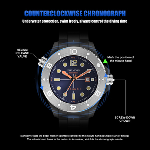 <span class=keywords><strong>Reloj</strong></span> LIGE FN1802 de Buceo con Cristal de Zafiro para Hombre, Deportivo, Automático, Mecánico, 500M, Cronógrafo, Acero Inoxidable + <span class=keywords><strong>Caja</strong></span> de Regalo - Product Image 3