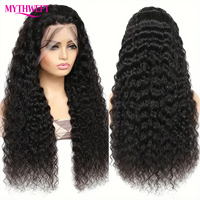 Wig Rambut Asli Manusia Model Water Wave 13x6 Lace Front untuk Wanita Kulit Hitam, Rambut Virgin Brasil dengan Kutikula Tertata Rapi, Wig Lace Pre Plucked