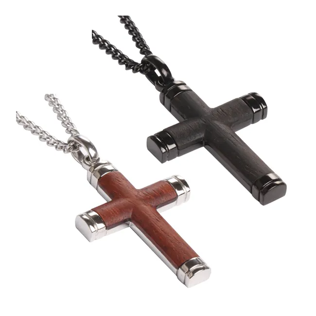 Jesús crucifijo hombres Cruz colgantes madera fina joyería de moda Collar para hombre collar de acero inoxidable colgante personalizado hombres