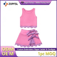 Ensemble 2 pièces personnalisé pour femmes et jeunes filles, style sport, à carreaux vichy, avec robe sans manches et jupe à volants, en satin, coupe moulante, très élastique, style estival et élégant