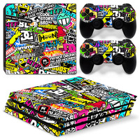 Autocollant de protection intégrale multicolore pour console de jeu PS4 Pro, autocollants en vinyle pour console PS4 Pro et 2 manettes