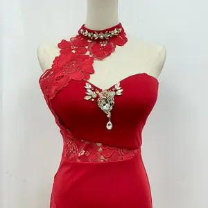 fashion evening dresses 2022 elegant customized women red sexy formal beaded evening dress pronshort evening dress