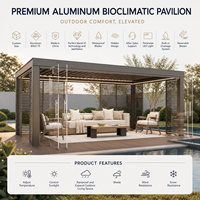 Pergola à lames en aluminium, portes pliantes en verre, étanches, avec capteur de pluie, terrasse extérieure, taille personnalisée