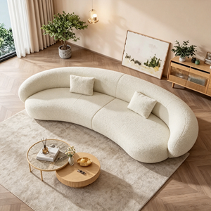 Modern Curved Boucle <b>Sofa</b> Three Seat Pillow Back Living Room Upholstered Furniture - Product Image 4