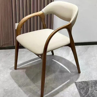 Chaise de salle à manger design italien moderne JP, en bois massif de frêne, style minimaliste, revêtement en cuir PU, pour salon, restaurant, café