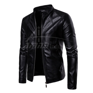 แจ็กเก็ตแฟชั่นหนังแท้คุณภาพดี,เสื้อแจ็กเก็ตสีดำสำหรับผู้ชาย - Product Image 2