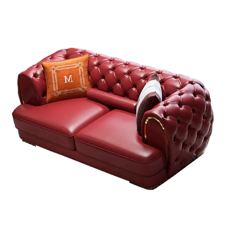 סלון אדום עור 2 מושבים ספה עכשווי גבוהה מצויץ חזרה משפחת ספה ספה
