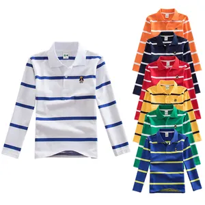 Wholesale Boys Polo T-Shirts 100% Cotton Stripe Long Sleeve School Uniform Polo T-Shirt For Kids