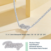 Bijoux délicats personnalisés Nom personnalisé Pendentif Collier en argent sterling 925 Moissanite Lettres Pendentif Tennis Chaîne Collier