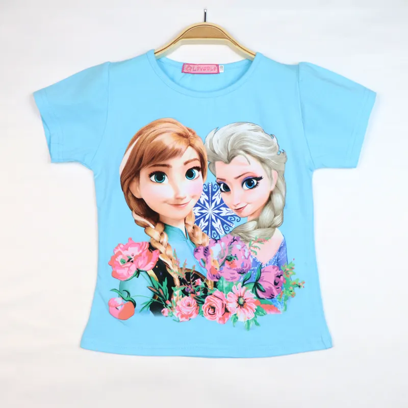 Light Blue Girls' Graphic T-Shirt with Cartoon Characters - Cute Casual Top for Everyday Wear