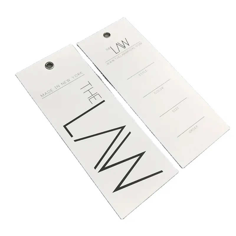 Barato design personalizado impressão nome logotipo papel vestuário pendurar etiquetas roupas com corda