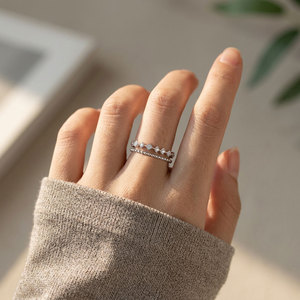 Anillo Apilable de Calidad Excepcional para Uso Diario, Joyería Delicada Hecha a Mano, Anillo de Oro Blanco Sólido de 18K con Diamantes Naturales Reales - Product Image 6