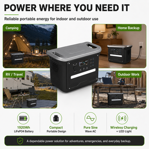Station d'alimentation portable LiFePO4 1920Wh 2000W à coque métallique avec recharge sans fil pour camping haute puissance - Fournisseur - Product Image 6