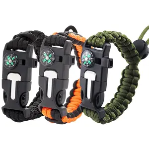 Anthrive individuelles Logo bedruckt Wandern Camping Outdoor verstellbares Paracord Überleben-Armband mit Feuermacher Pfeife für Herren