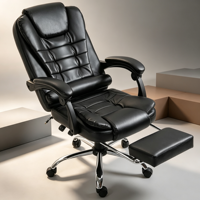 Chaise de bureau exécutive en cuir PU noir OEM/ODM avec support lombaire massant et accoudoirs réglables