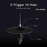 Cymbale Hi-Hat électronique monobloc 14 pouces à triple zone avec déclencheur de bord de cloche pour batterie électronique