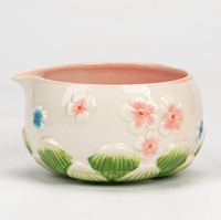 Bol à matcha en céramique peint à la main avec motif floral en relief, exquis et de grande valeur, ensemble de thé matcha mignon 2/7 pièces