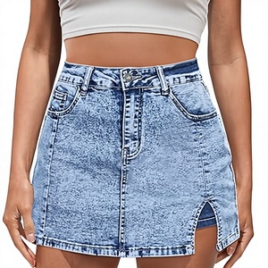 Wholesale Women's High Waist <b>Denim</b> Mini Skirt Casual <b>Stretch</b> Jean Skirt Side Slit Summer Fashion ALine Short Skirt Ready to Ship - Product Image 1