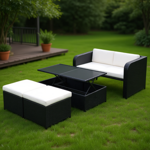 Outdoor Furniture Set <b>Black</b> Powder Coated Steel <b>Frame</b> Garden Seating 4 Person Contemporary Style - Product Image 2