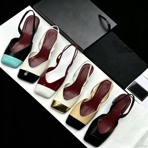Scarpe con Tacco da Donna in Pelle Verniciata, Punta Quadrata, Slingback, Antiscivolo, Bicolore, Eleganti per Ufficio e Feste - Product Image 1