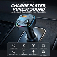 Émetteur FM Justlink BT 5.0, chargeur de voiture double USB QC3.0 rapide, appels mains libres, lecteur MP3 sans fil pour voiture avec LED couleur