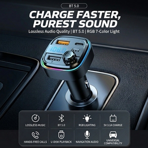 Émetteur <span class=keywords><strong>FM</strong></span> Justlink BT 5.0, chargeur de <span class=keywords><strong>voiture</strong></span> double USB QC3.0 rapide, appels mains libres, lecteur MP3 sans fil pour <span class=keywords><strong>voiture</strong></span> avec LED couleur - Product Image 4