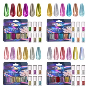 6pcs/set <b>Magic</b> Liquid Mirror Powder <b>Kit</b> Non-Flying MCB 3D Laser Acrylic Powder Nail Art Customizable Logo LED Lamp Source Free - Product Image 2