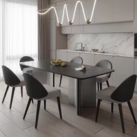 Ensemble de table à manger rectangulaire moderne et portable avec 8 chaises, pieds en acier inoxydable durables, plateau en marbre - Meubles de salle à manger pour la maison