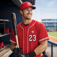 Maillot de baseball personnalisé à boutons, uniforme d'équipe rouge, broderie sublimée, fabricant OEM ODM, faible MOQ, vente en gros, prêt à expédier