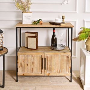 Mueble de Almacenamiento con Panel Decorativo de Madera Maciza Estilo Rústico, 2 Estantes Metálicos para Sala de Estar, Comedor, Muebles de Hotel - Product Image 3