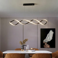 Lustre LED suspendu moderne nordique créatif et minimaliste, design en fer ondulé long or et noir, pour restaurant et salle à manger