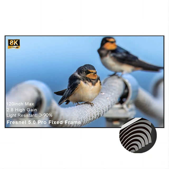 New PET Fresnel 5.0 Pro ALR Projection Screen 120inch 16:9 8K Home Theater Ambient Light Rejecting Long Throw Wall-mounted