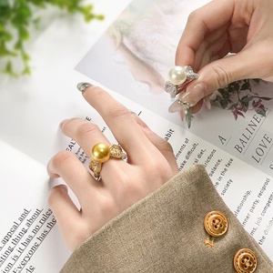 High Quality Jewelry Eco-friendly Copper Gold Plated 12MM Gold Shell Pearl <b>Rings</b> Jewelry Women for Banquet Wear - Product Image 6