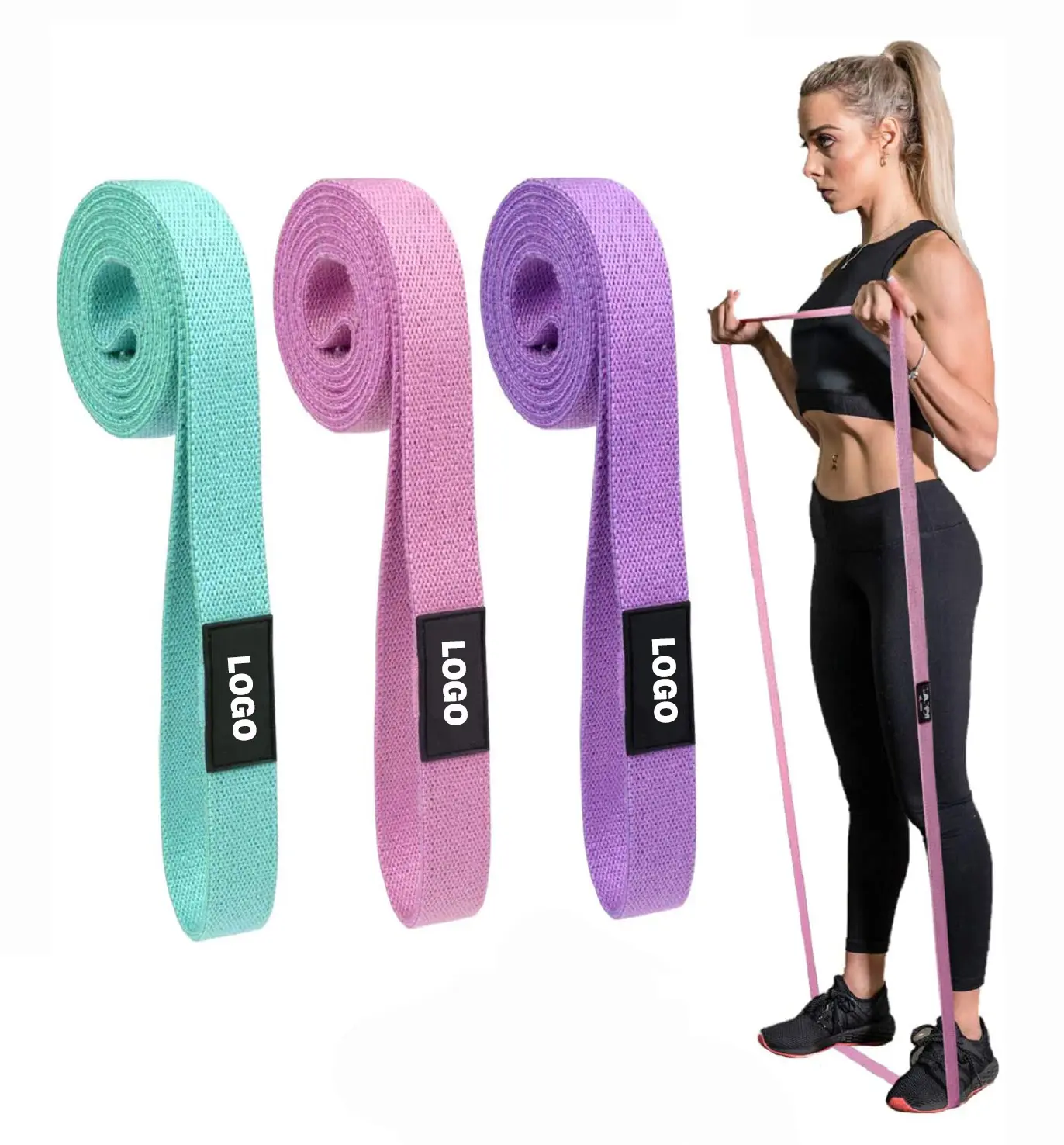 Custom Logo Long Fabric Pull Up Assist Resistance Bands Set for Mobility Workout for Women