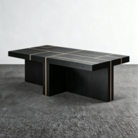 Table basse moderne en bois massif noir, personnalisable avec incrustation métallique, vente en gros directe d'usine pour hôtels